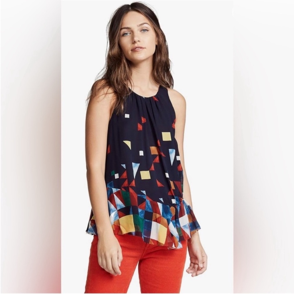 Joie - Kalinda Sleeveless 100% Silk Geometric Colourful Abstract Blouse
